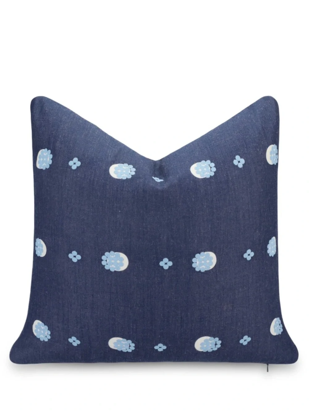 Embroidered Stripes & Dots Pillow Cover Indoor/Outdoor SQUARE 20x20” NAVY BLUE